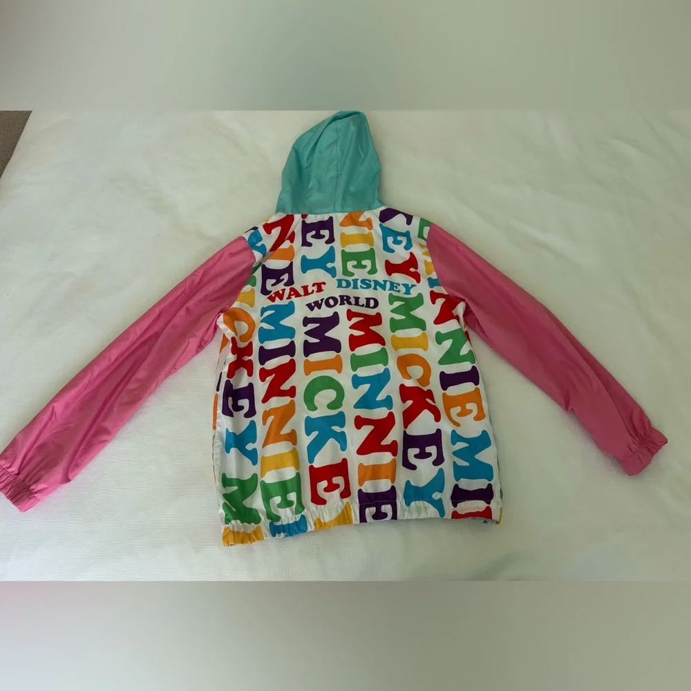 Disney Girl's Hooded Windbreaker Jacket Size L Full Zip Pockets Mickey Mouse